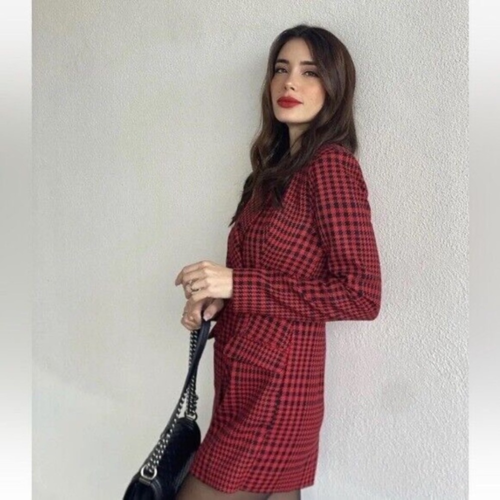 ZARA JUMPSUIT DRESS Houndstooth Red XXL